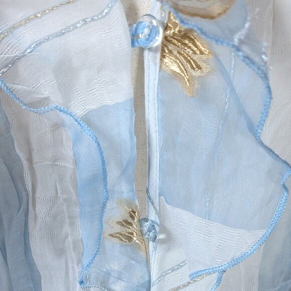 Jaipur Blue Sheer Sequin Ruffle Long Sleeve Crinkle Button Top Fairy Ribbons Med - Picture 2 of 7